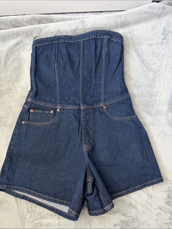 Abercrombie & Fitch Pants - Abercrombie Strapless Dark Blue Denim Shorts Romper